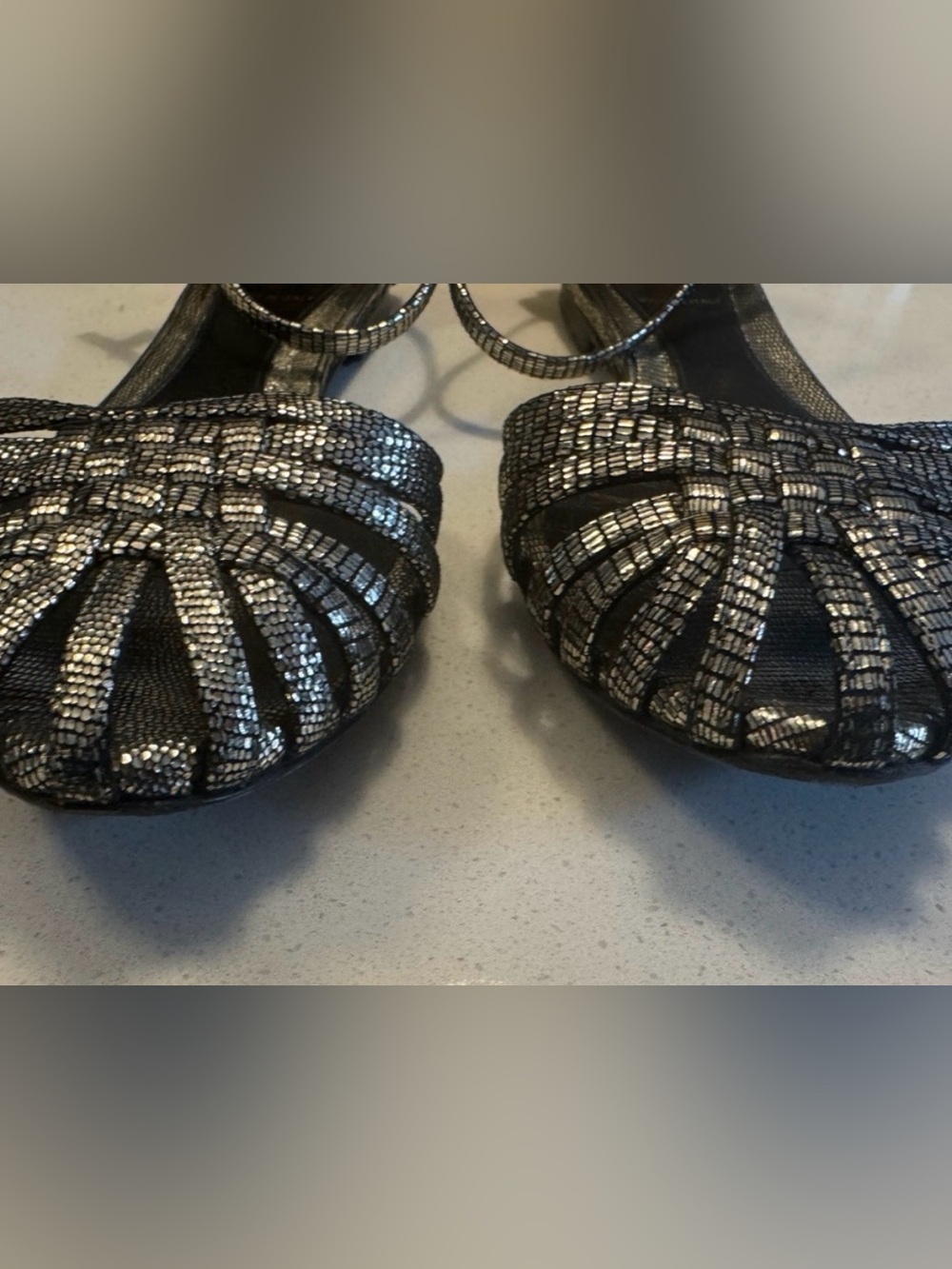 Fendi Black and Silver Woven Leather Ankle-Strap Sandals - Picture 3 of 9